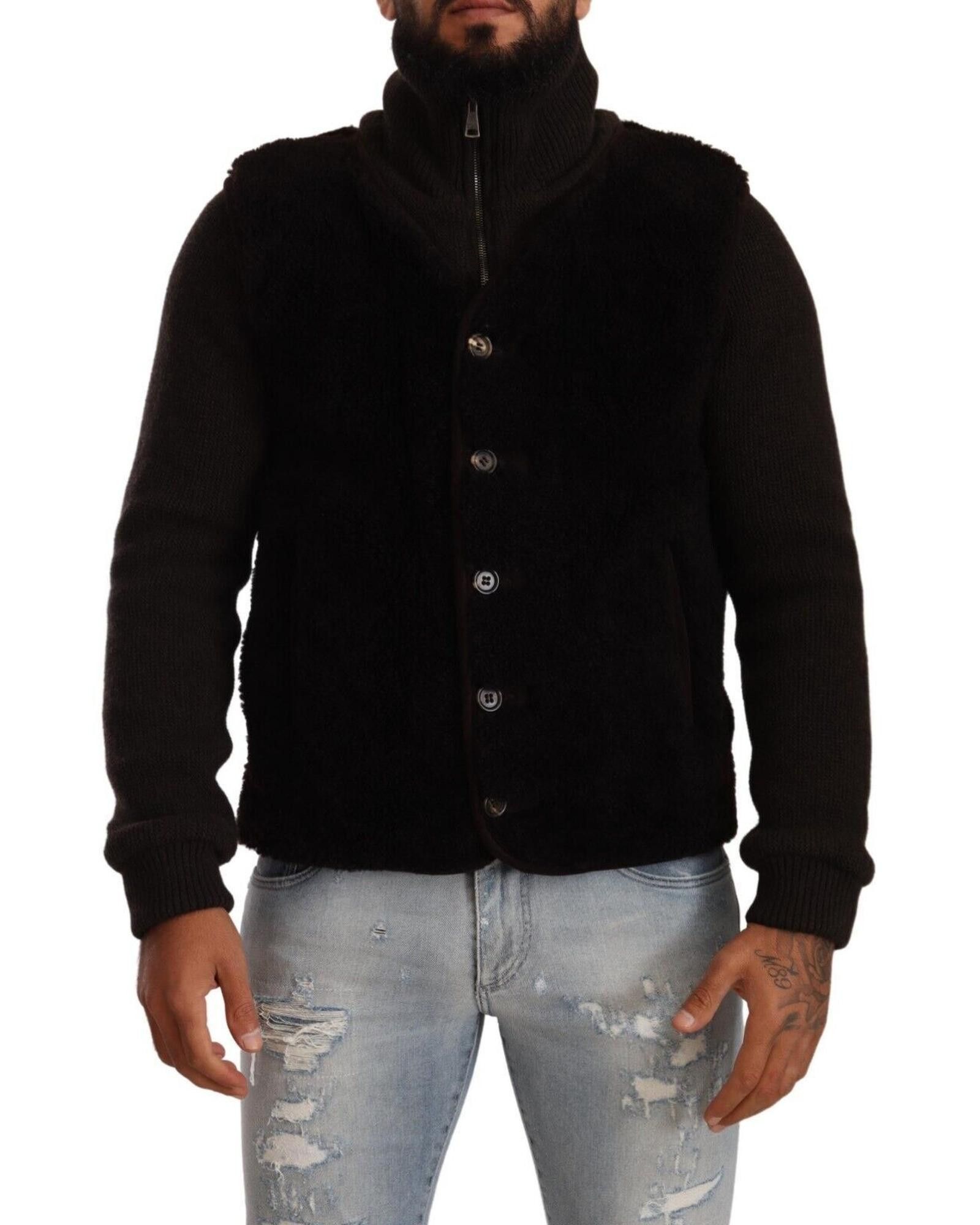 image of Dolce Gabbana Leather Turtle Neck Jacket in Black, Men's (Size Medium)