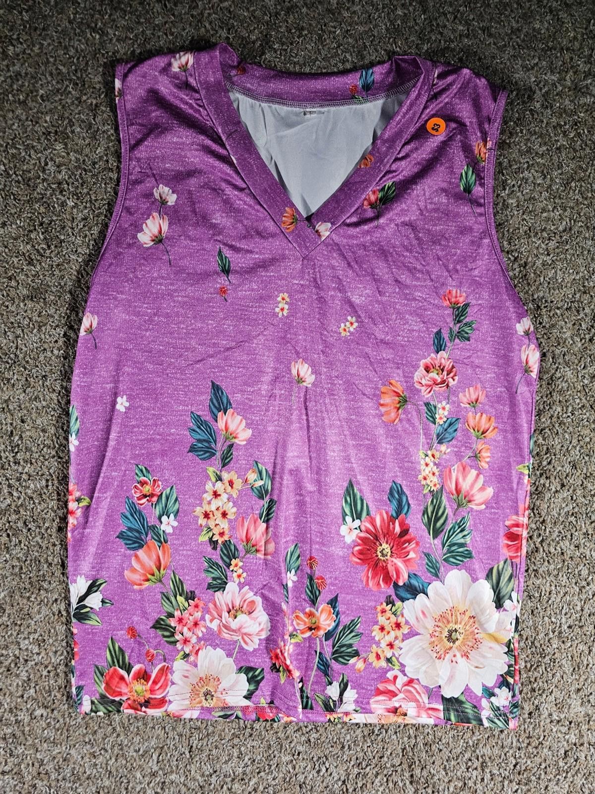 The Unbranded Brand Purple Floral Tank Top L Size L / US 10 / IT 46 - 1 Thumbnail