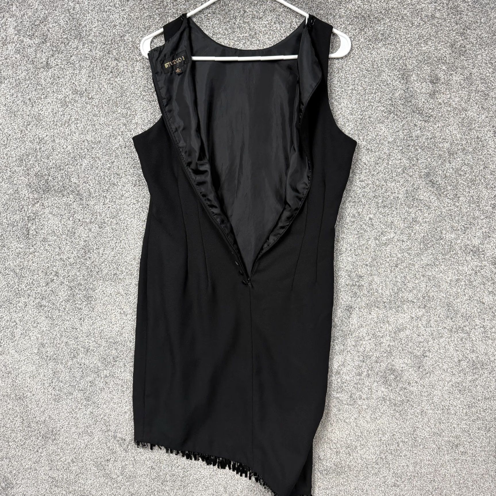 Vintage VINTAGE Studio I Black Fringed Hem Sheath Dress 10 Sleeveless Cocktail Party 90s Gothic Womens Size L / US 10 / IT 46 - 6 Thumbnail