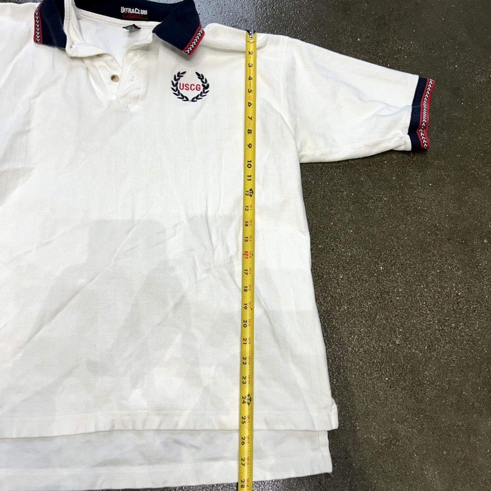 Vintage UltraClub Polo Shirt Mens XL White USCG Navy Trim Herringbone Cotton Casual Size US XL / EU 56 / 4 - 4 Thumbnail