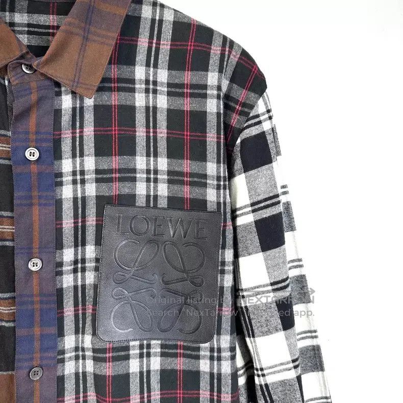 Loewe Loewe size 39 Black Chest Leather Patch Logo Checkered Shir Size US XXS / EU 40 - 5 Thumbnail