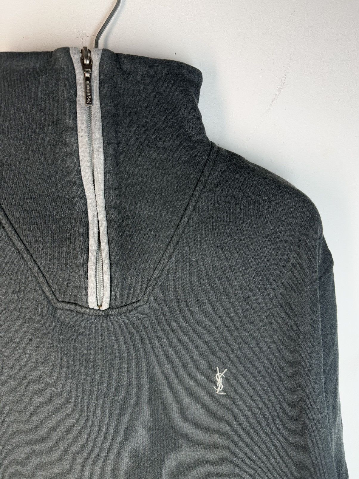 Yves Saint Laurent 90s YSL Sweatshirt 1/4 Quarter Zip Grey Sweater Vintage Size US L / EU 52-54 / 3 - 6 Thumbnail