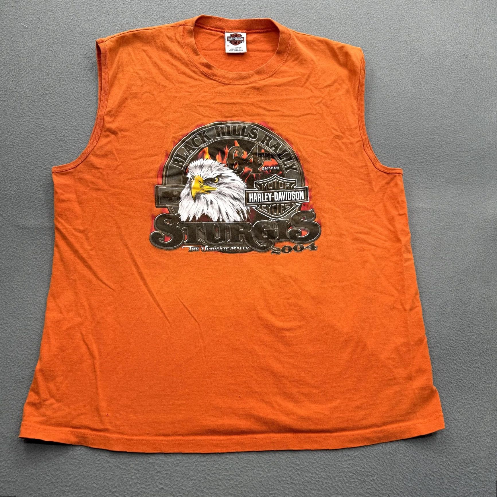 Harley Davidson VINTAGE Harley-Davidson Shirt Mens 2XL Orange Sleeveless Sturgis 2004 Hills Size US XXL / EU 58 / 5 - 2 Thumbnail