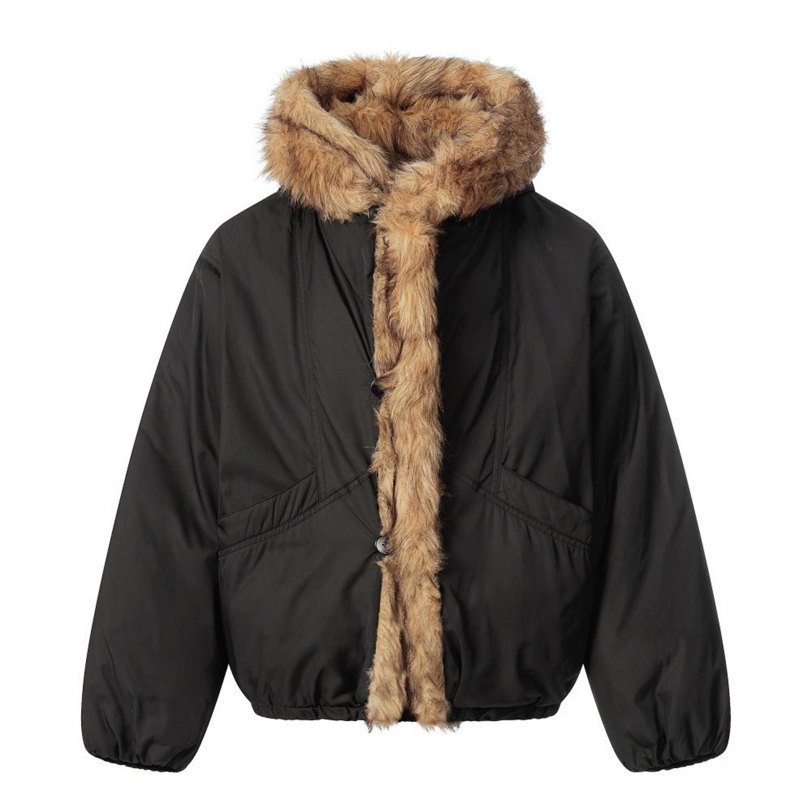 Japanese Brand Olive Green Faux Fur Trim Winter Jacket, Hooded Coat Size US M / EU 48-50 / 2 - 5 Thumbnail