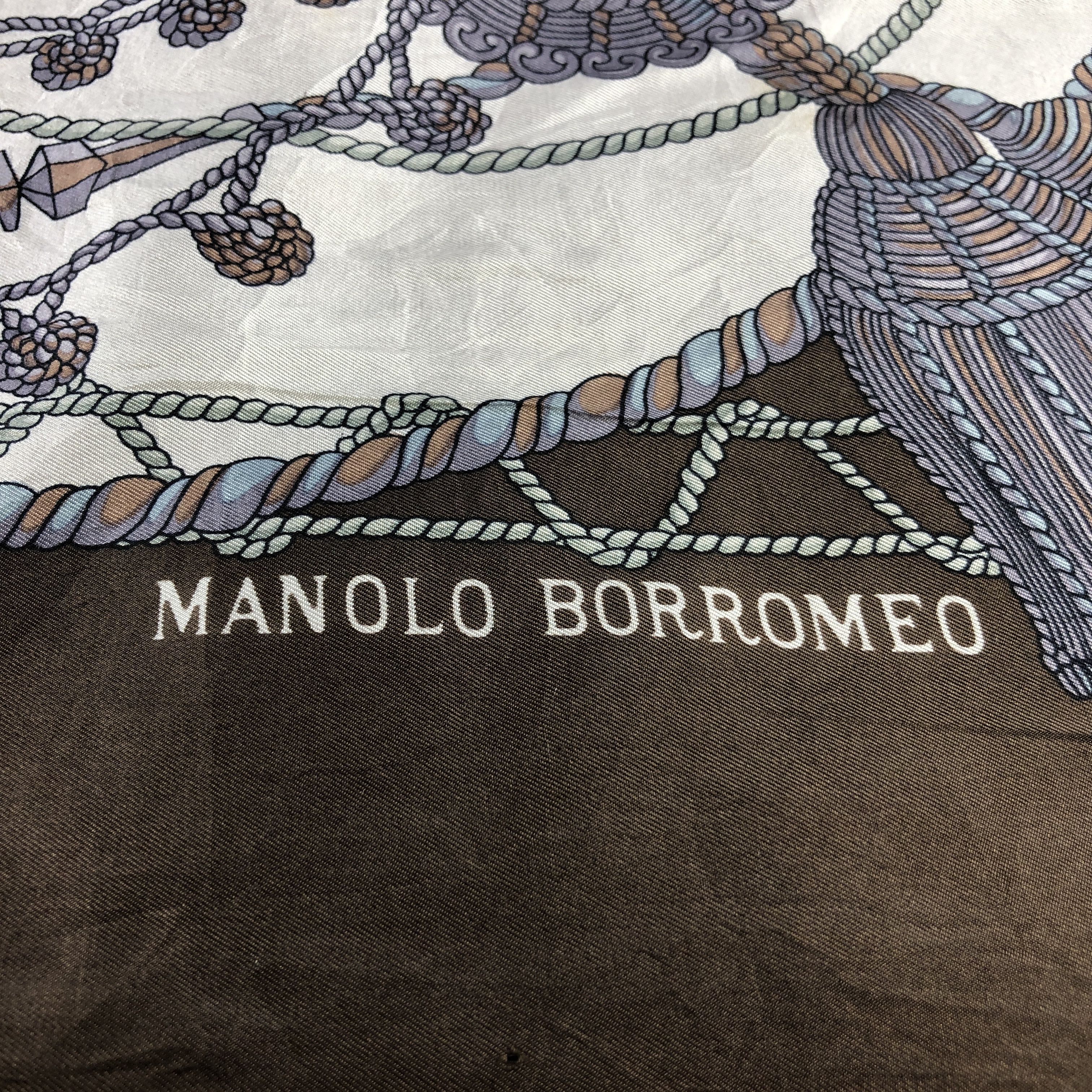 Vintage Manolo Borromeo Luxury Hand Rolled Silk Scarf M1175 Size ONE SIZE - 4 Thumbnail