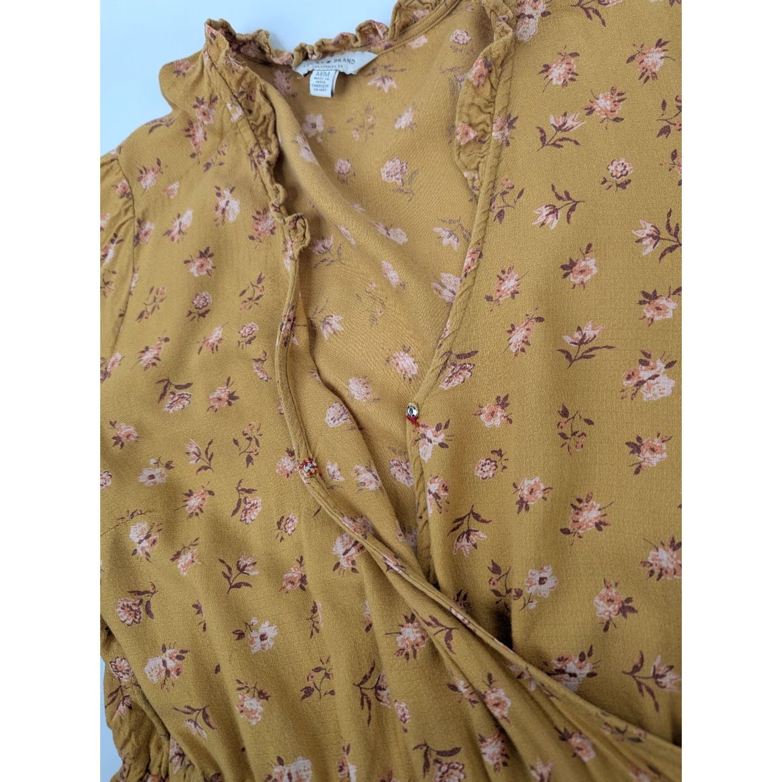 Lucky Brand Lucky Brand Mustard Yellow Floral Wrap Tie Ruffle V-Neck Long Sleeve Blouse M Womens Blouse Bohemian Pink Size M / US 6-8 / IT 42-44 - 6 Thumbnail