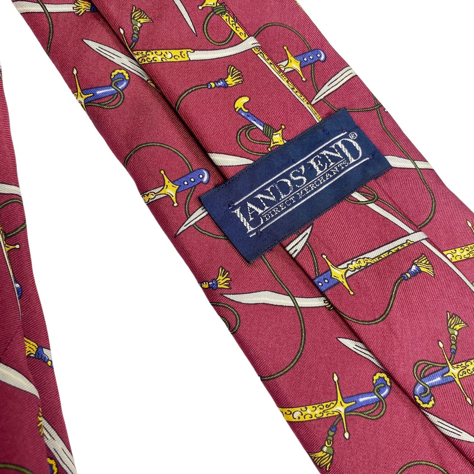 Lands' End Vintage Lands End Mens Red Sword Printed Silk Neck Tie Size ONE SIZE - 5 Thumbnail