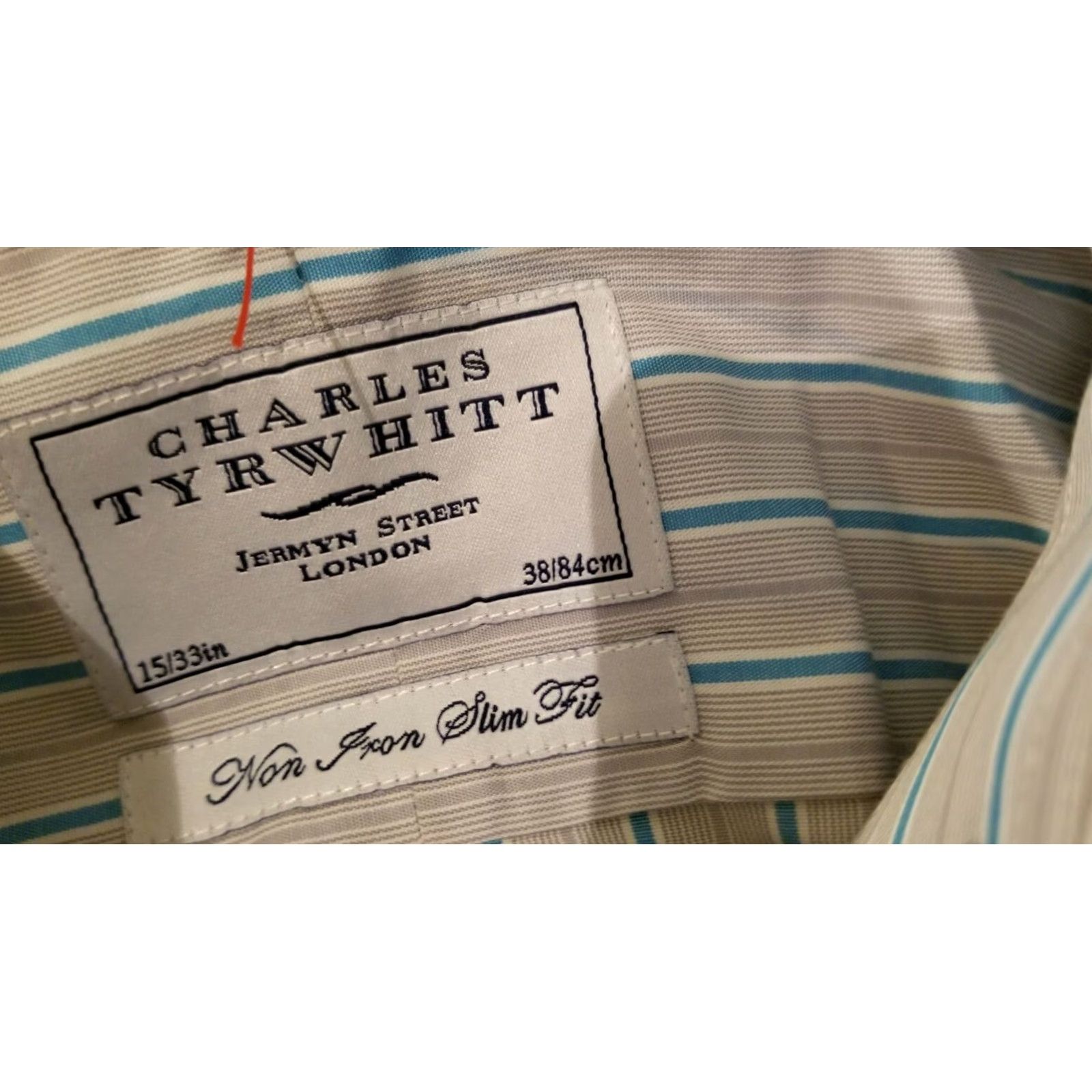 Charles Tyrwhitt Mens Charles Tyrwhitt Dress Shirt 15 33 Grey Cotton Blue Button Regular Shirt Mens 15 33 Gray Blue Cotton Charles Tyrwhitt Size 40R - 3 Thumbnail