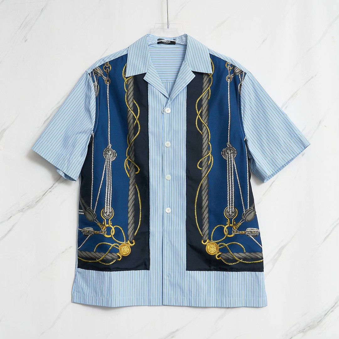 Versace Versace Men's Baroque Print Striped Shirt Size US M / EU 48-50 / 2 - 1 Thumbnail
