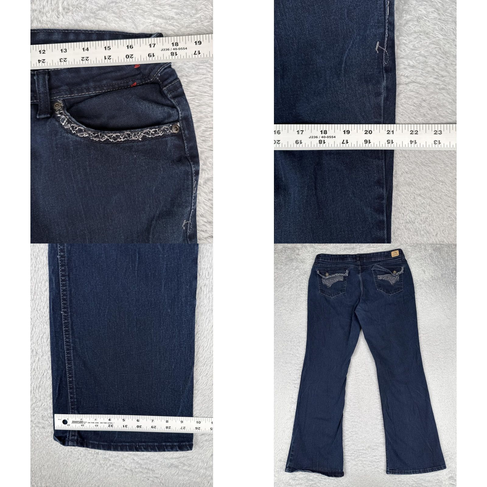 Jordache Jordache Jeans Bootcut Womens 16 Dark Blue Denim Mid Rise Stretch 5-Pocket Embroidered Rhinestone Jeans Womens 16 Vintage No Size 38" / US 16 / IT 52 - 9 Thumbnail