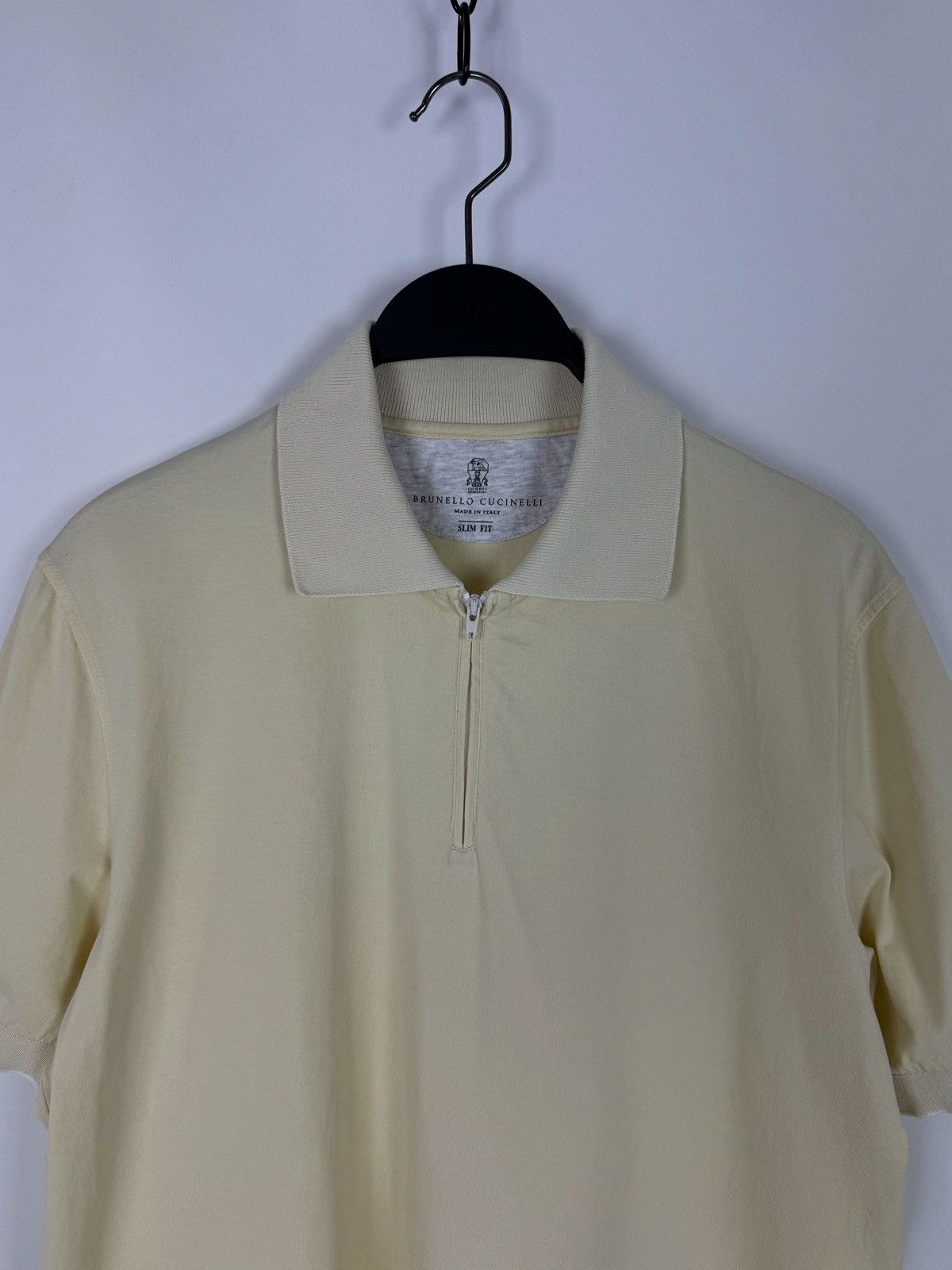Brunello Cucinelli Brunello Cucinelli Cotton Light Yellow Zipper Polo T-Shirt Size US M / EU 48-50 / 2 - 2 Thumbnail