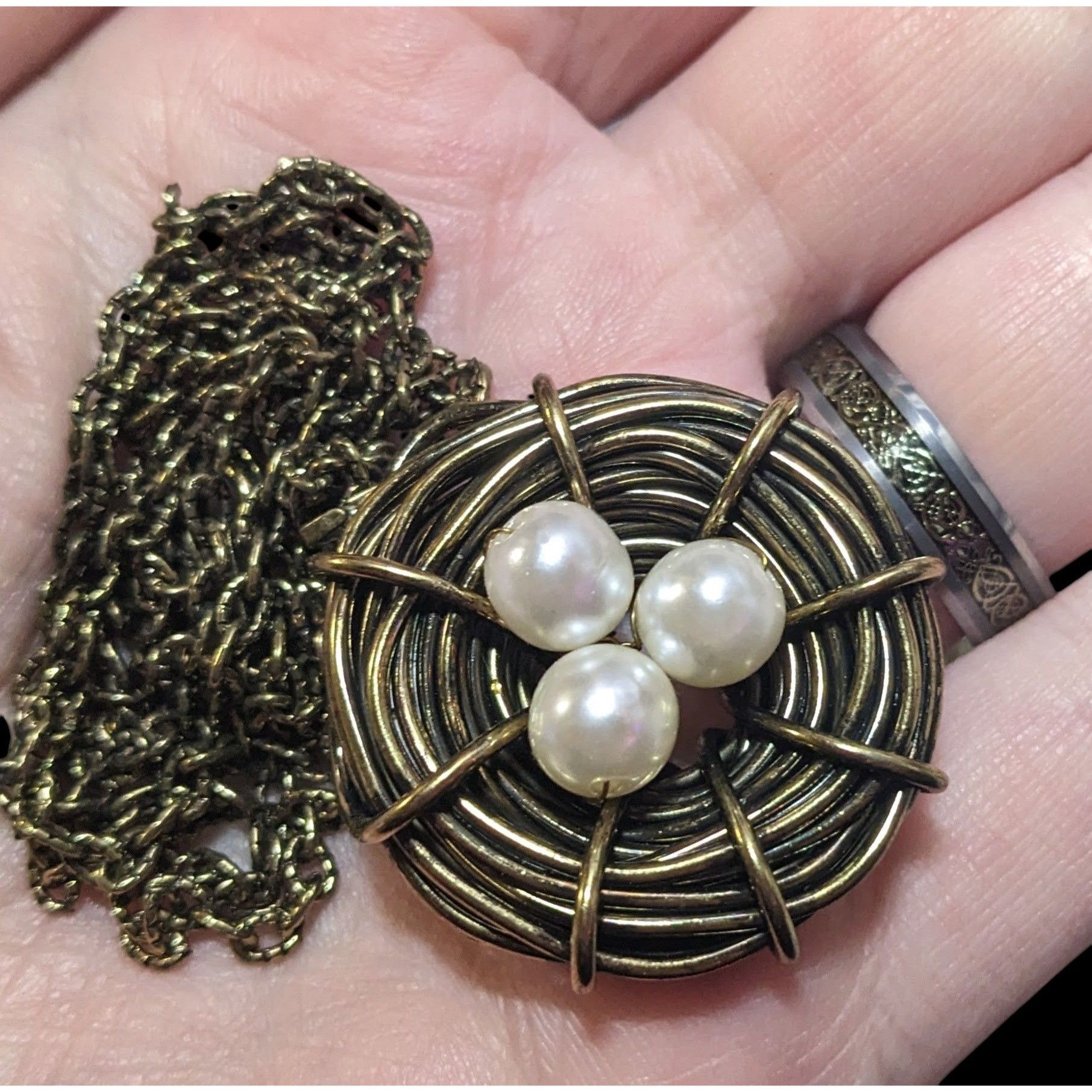 Other Gold Tone Wire Wrap Faux Pearl Bird Nest Necklace Size ONE SIZE - 5 Thumbnail
