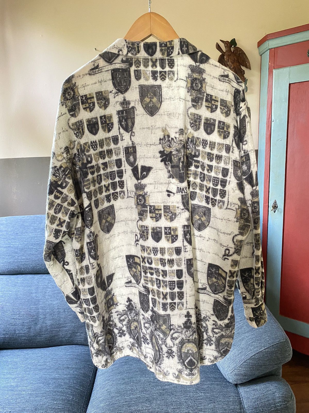 DAKS DAKS Gray Printed Wool Shirt Size L / US 10 / IT 46 - 2 Thumbnail