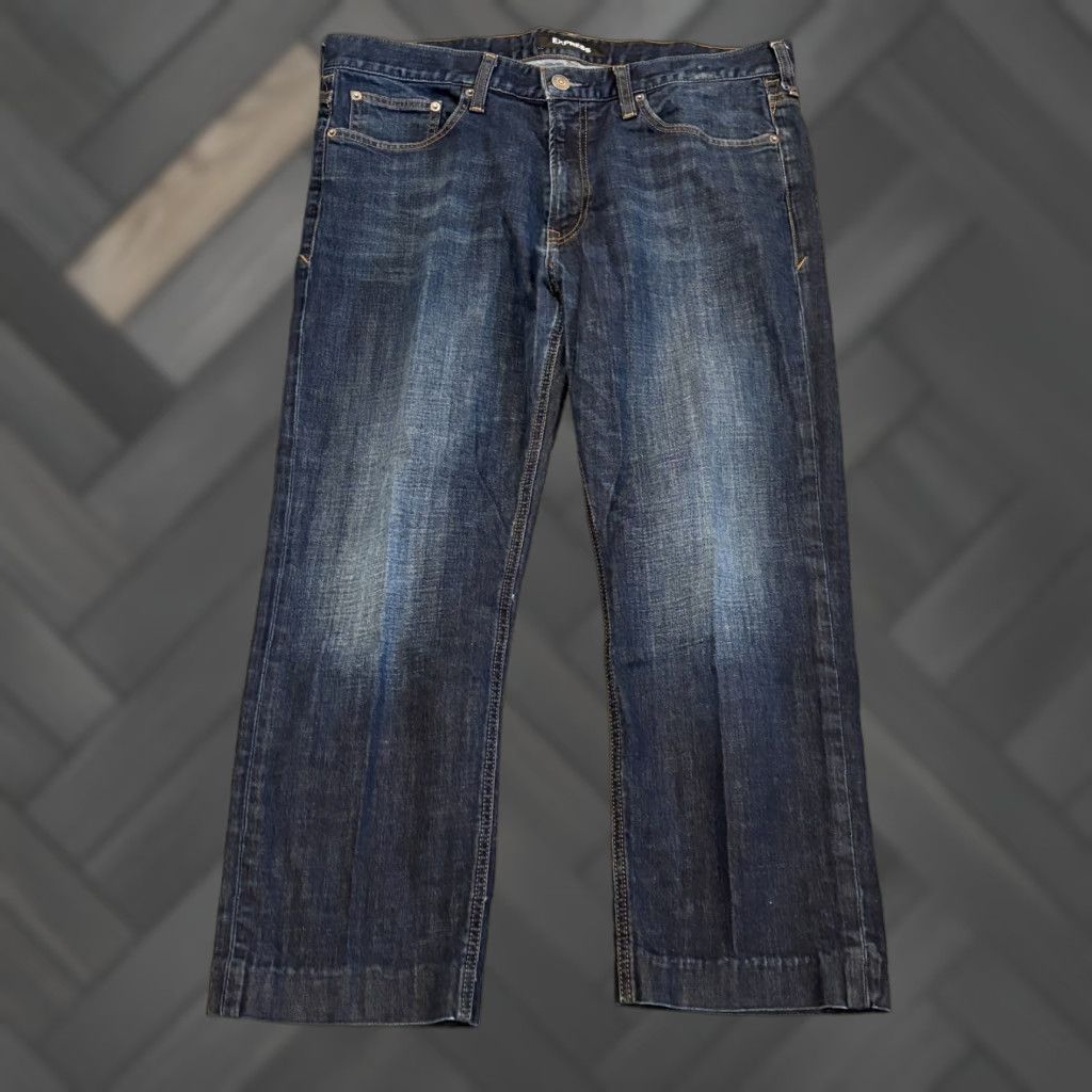Express Express Jeans Mens 36x30 36x26 Blue Denim Slim Straight Y2K Dark Wash Casual Shirt? Size US 36 / EU 52 - 1 Thumbnail