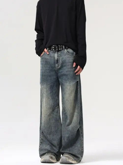 Japanese Brand Washed distressed vintage high street wide-leg jeans Size US 32 / EU 48 - 3 Thumbnail