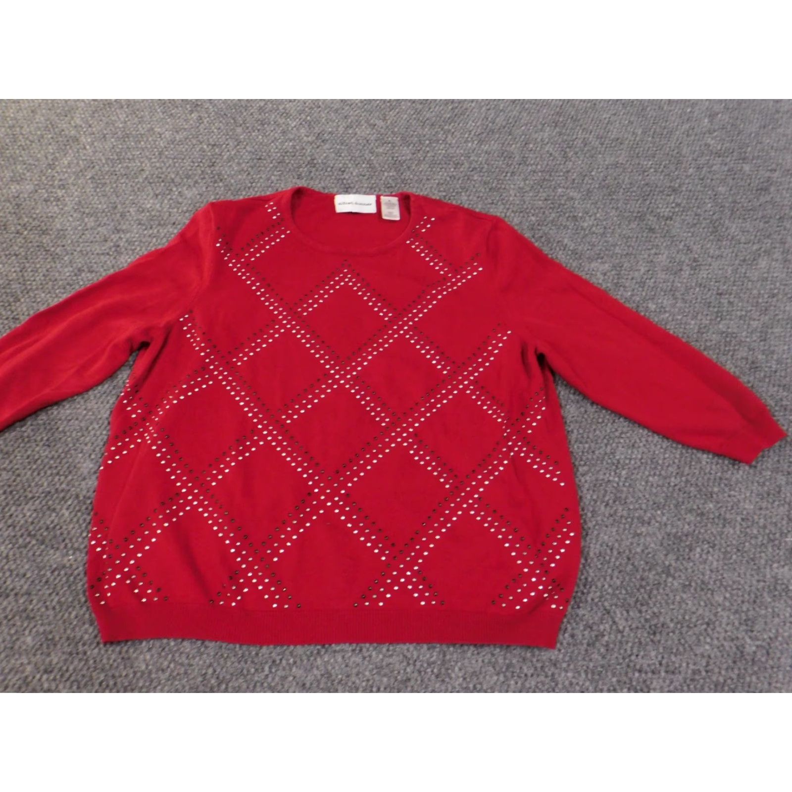 Vintage Alfred Dunner Sweater XL Red Geometric Knit Pullover Raglan Crew Neck Long Sleeve Women Size XL / US 12-14 / IT 48-50 - 3 Thumbnail