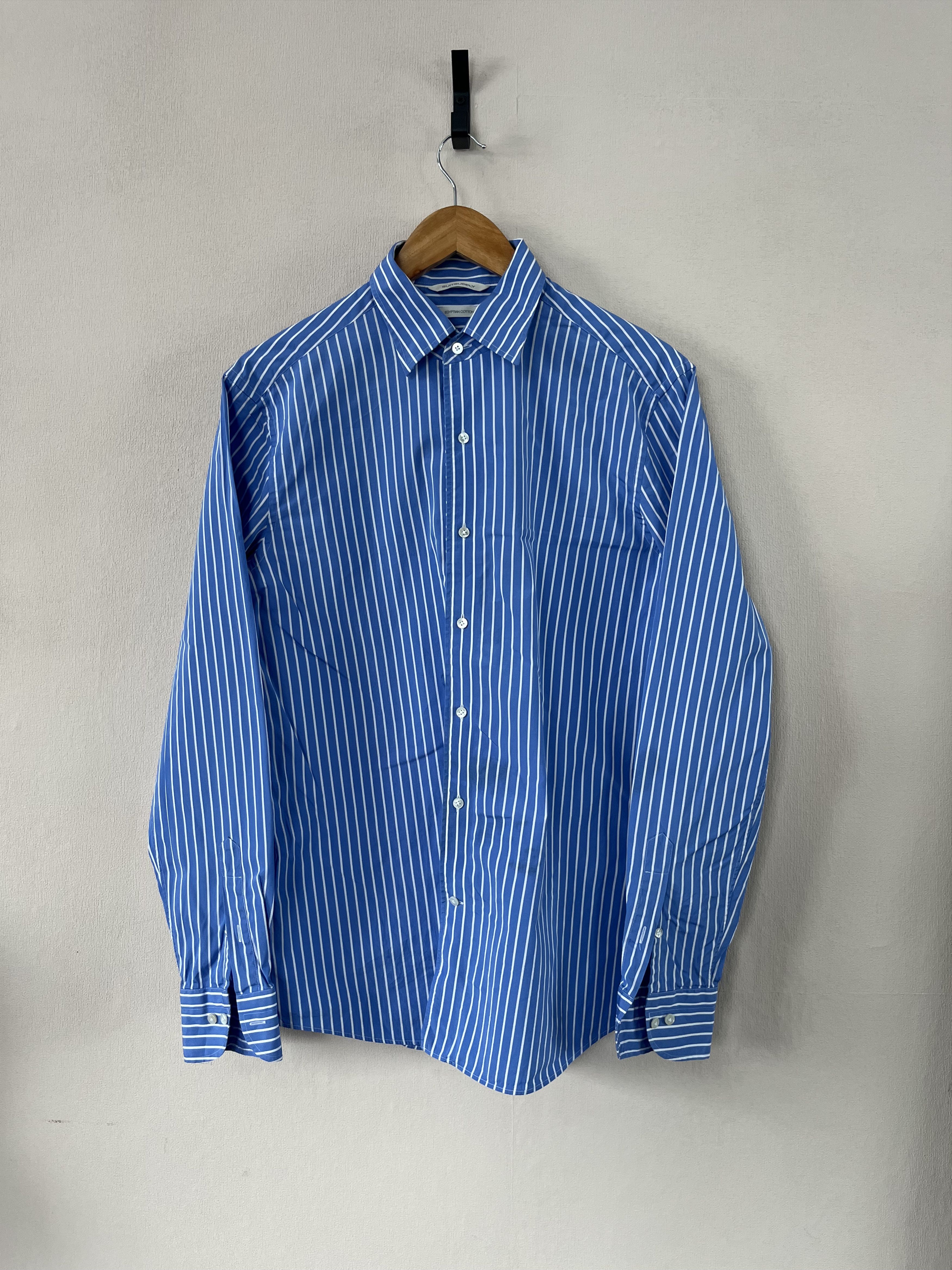 Suitsupply Suitsupply Blue Striped Egyptian Cotton Tuxedo Shirt Size US M / EU 48-50 / 2 - 1 Thumbnail