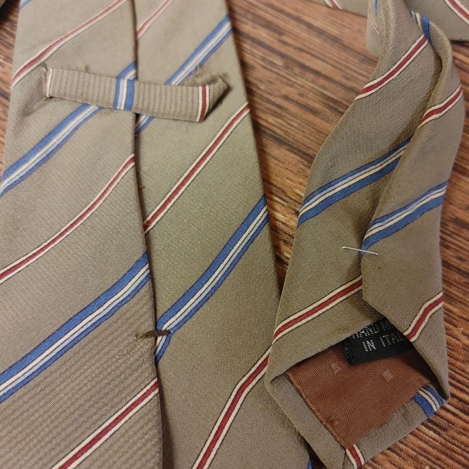 Other LDM Men's 100% Silk Beige/Blue Striped Neck Tie Size ONE SIZE - 4 Thumbnail