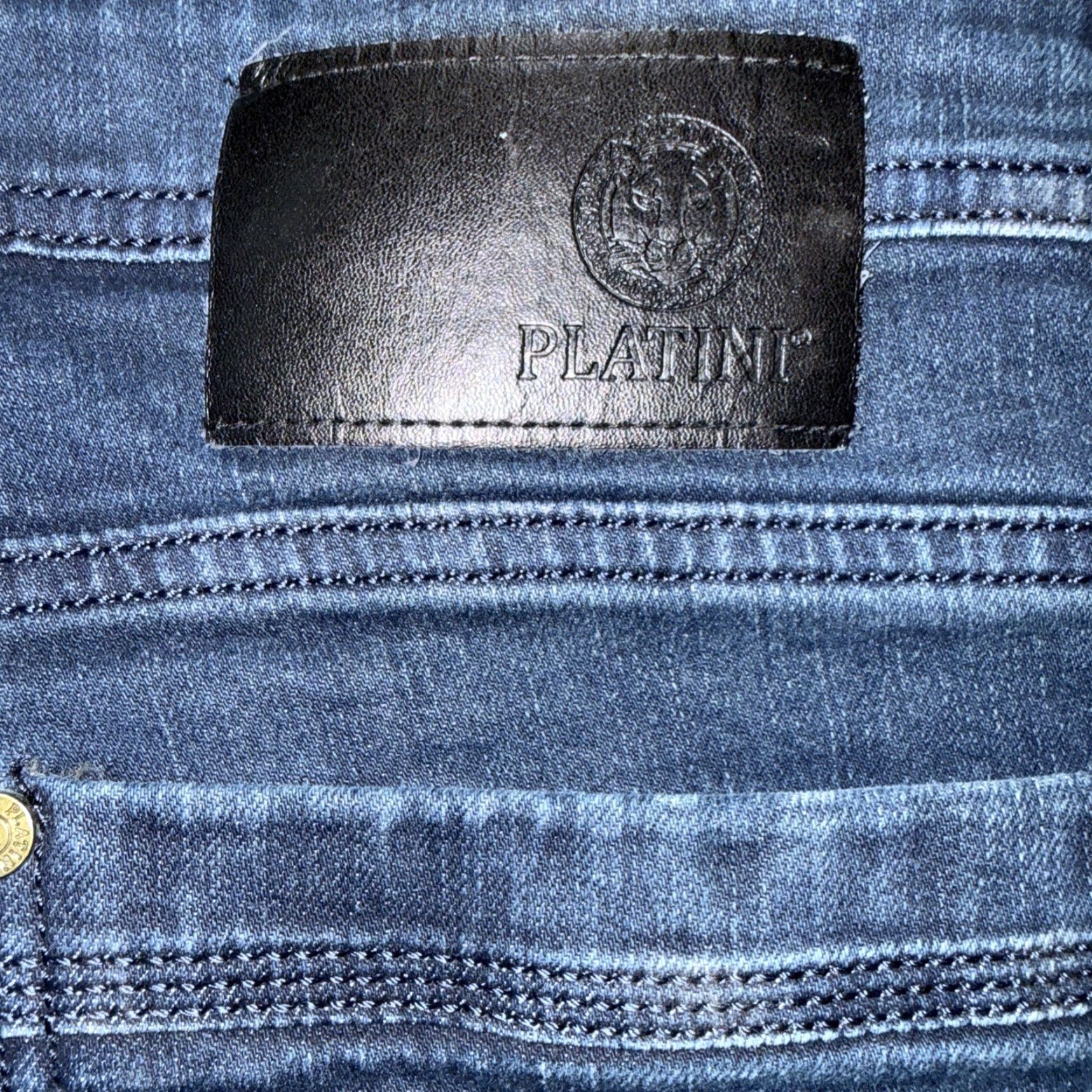 CO Platini Jeans Co Men’s Boot Cut Blue Denim Jeans 32X30 Distressed Style Solid 5-Pocket Regular Rise Mid Wash Blue Jeans Mens Regular Bootcut Size US 32 / EU 48 - 5 Thumbnail