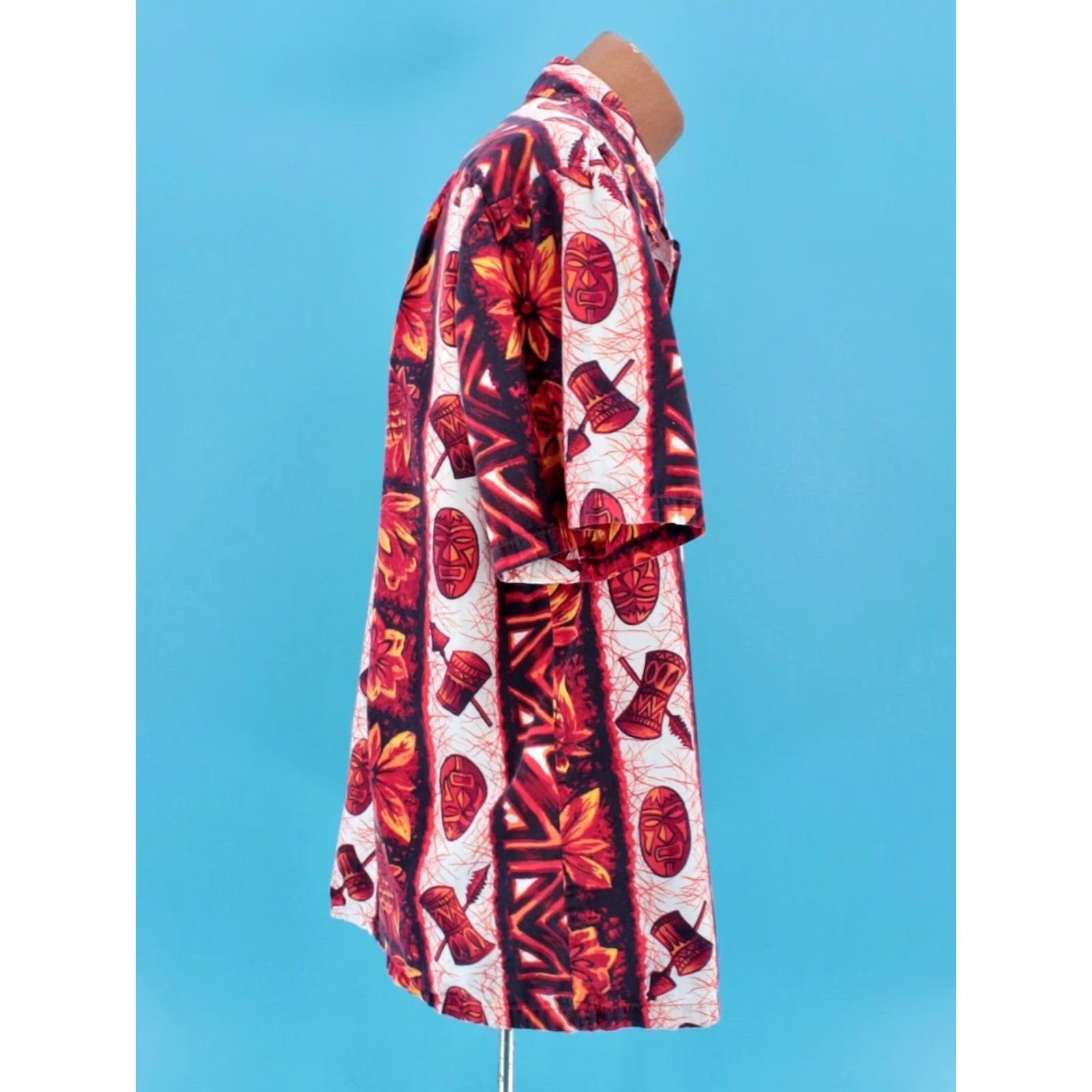 Vintage Ui-Maikai Vintage 60s Hawaiian Shirt XL Cotton Orange Red Tiki Print Short Sleeve Men's Size US XL / EU 56 / 4 - 4 Thumbnail