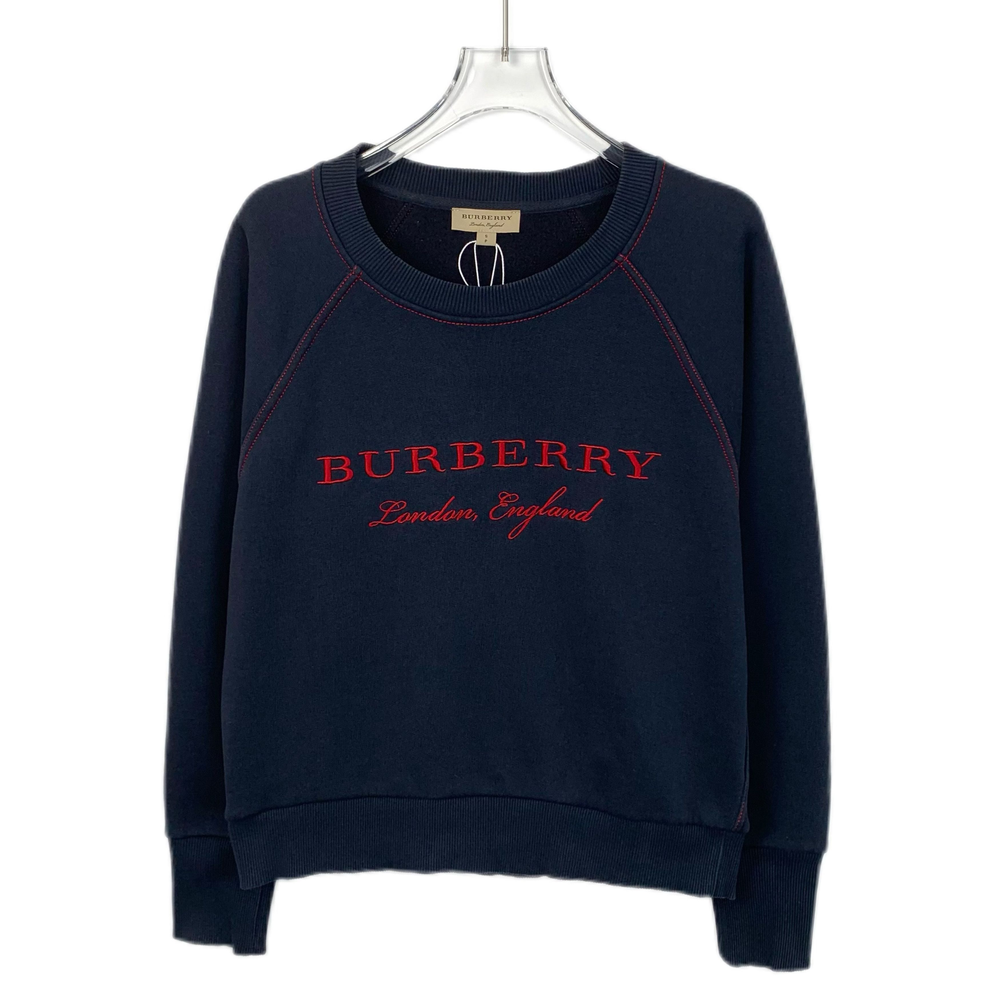 Burberry Navy Logo Embroidered Cotton Sweatshirt (Size S)