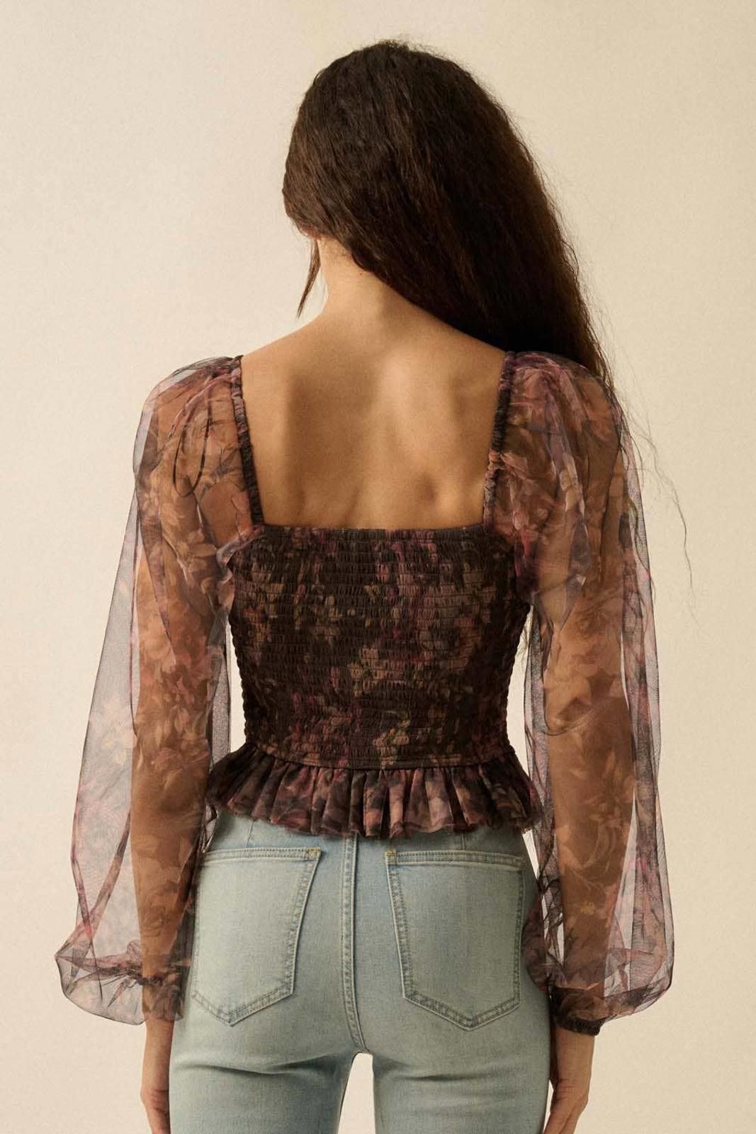 Other Layered Floral-Print Tulle Smocked Peasant Top by Promesa Size S / US 4 / IT 40 - 6 Thumbnail
