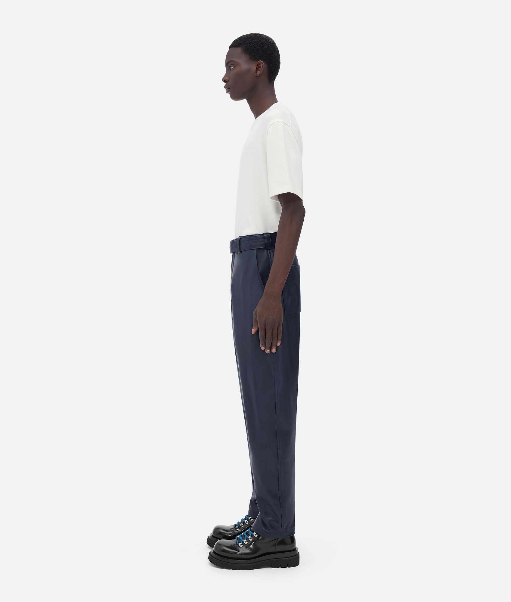 Bottega Veneta o1n1vont1224 Belted Leather Pants in Navy Blue Size US 36 / EU 52 - 2 Thumbnail