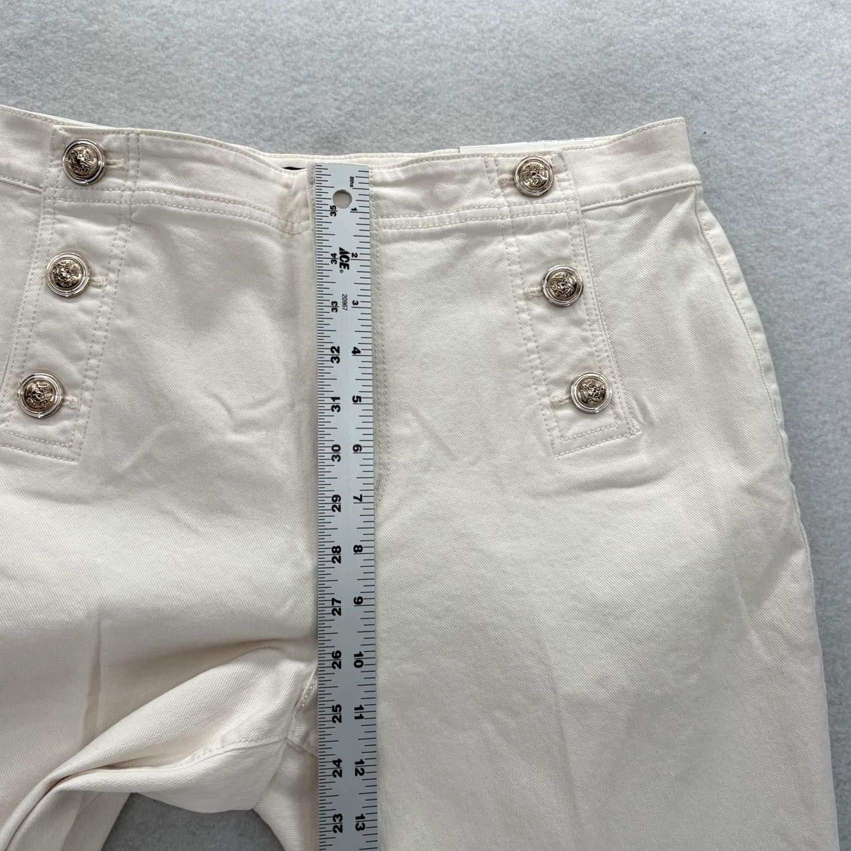 Ann Taylor VINTAGE? No. Ann Taylor White Wide Leg Crop Pants 12P Petite Women White Twill High Rise Sailor Cropped Pants with Pockets Stretch Size 34" / US 12 / IT 48 - 7 Thumbnail
