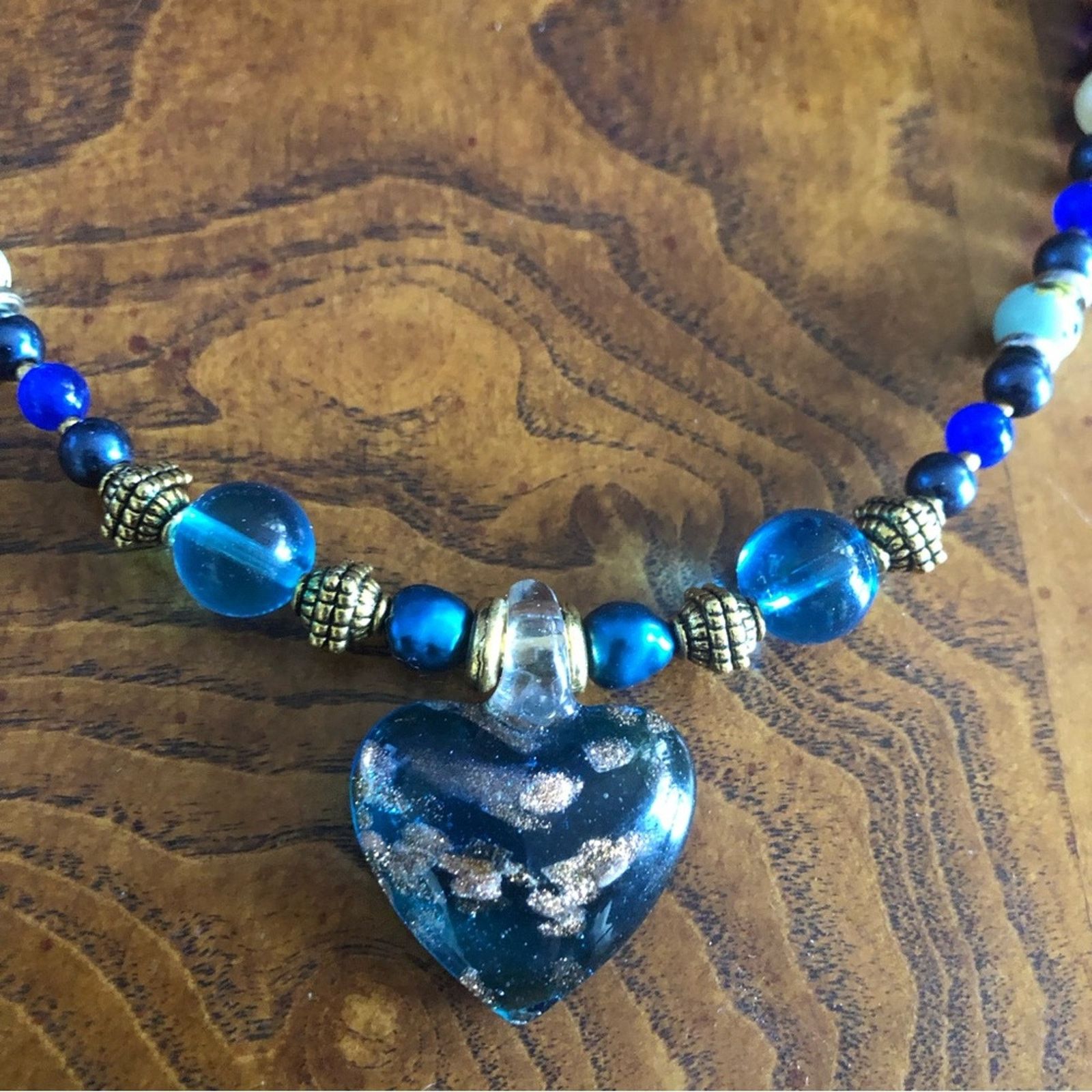 Handmade Handcrafted repurpose dichroic heart lazurite necklace Size ONE SIZE - 7 Thumbnail