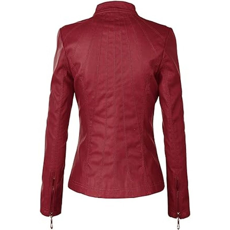 Other LL WJC877L Womens Panelled Faux Leather Moto Jacket S RED Size S / US 4 / IT 40 - 2 Thumbnail