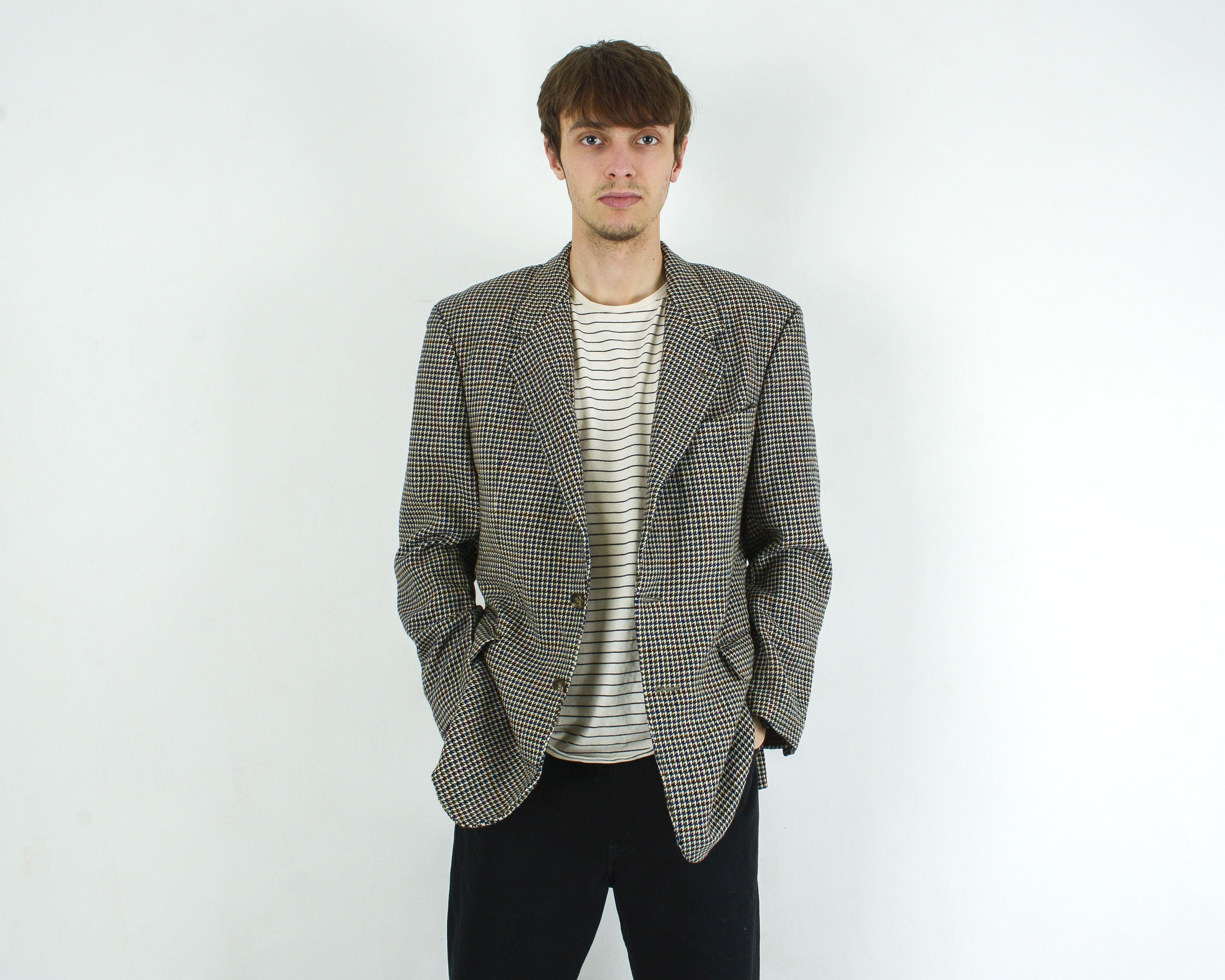 Hugo × Hugo Boss × Vintage Dionysos Tweed M Blazer 40 Us Houndstooth Suit Jacket Coat Size 40R - 4 Thumbnail