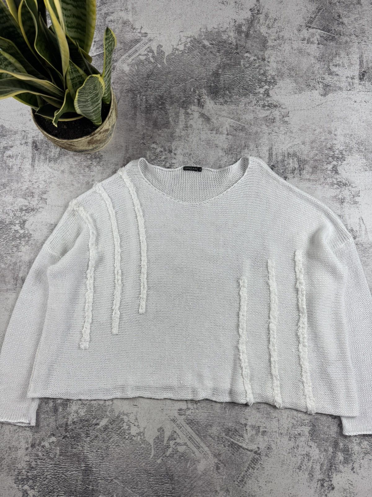 Japanese Brand Grizas Linen Asymmetric Oversized Knit Sweater Cropped Tunic Size XL / US 12-14 / IT 48-50 - 5 Thumbnail