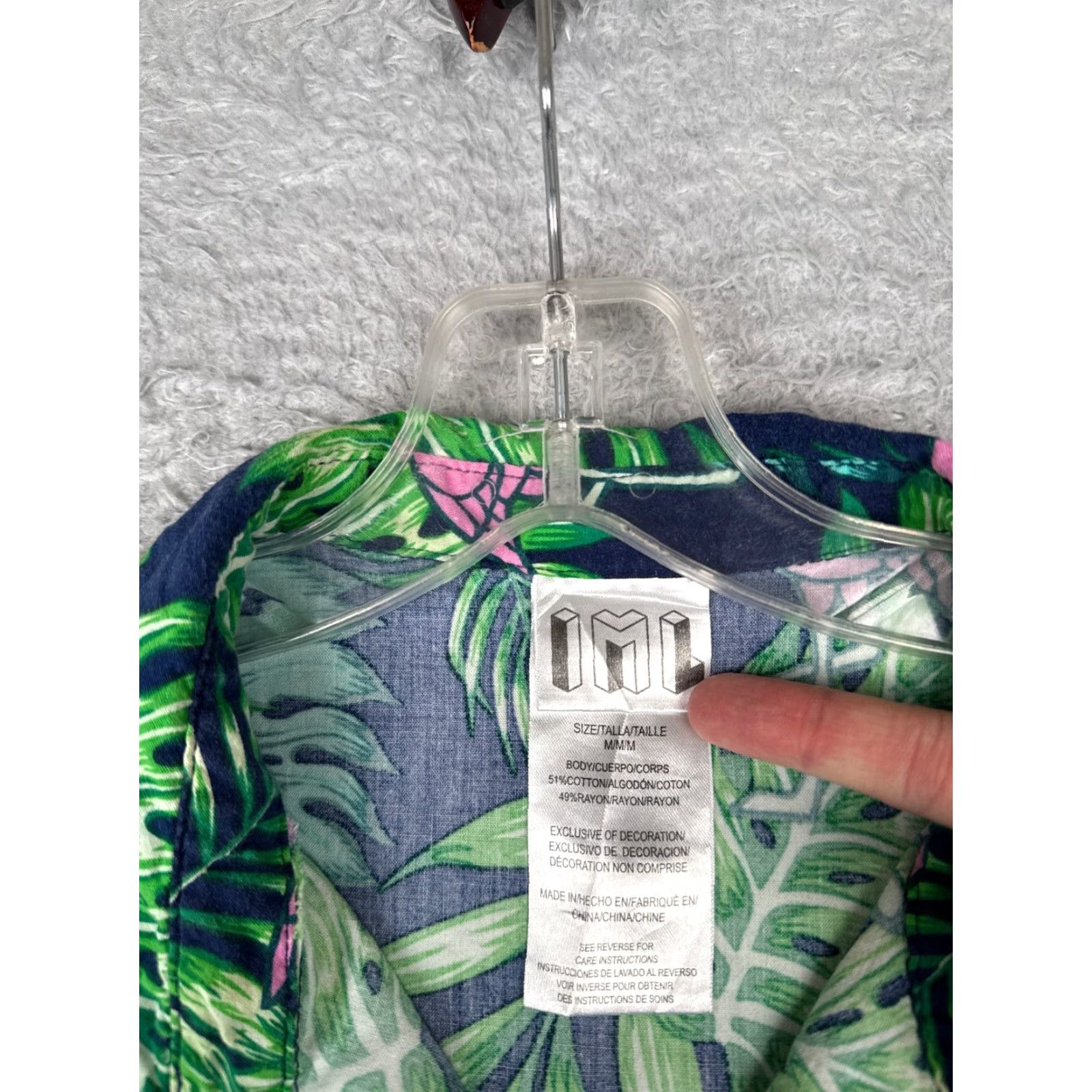 Vintage IML Shirt Adult Medium Blue Green Floral Flamingo AOP Hawaiian Cotton Blend Shirt Casual Men's 90s? Size US M / EU 48-50 / 2 - 7 Thumbnail
