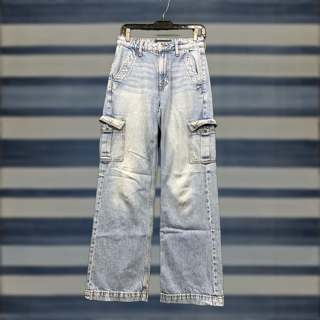 Vintage Aéropostale Jeans Womens 0 High Rise Wide-Leg Cargo Light Wash Blue 90s Grunge Indie Regular Womens Jeans Size 25" / US 0 / IT 36 - 1 Thumbnail