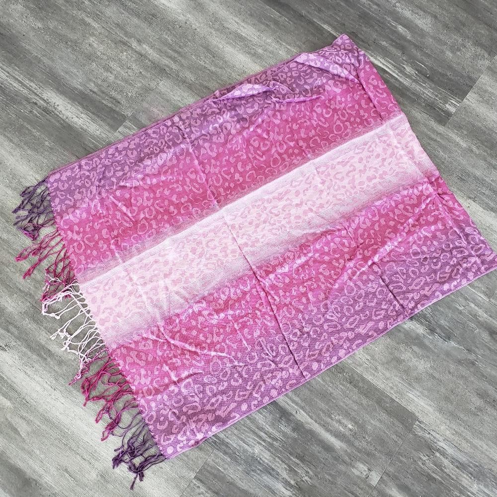 Designer Pink Purple Animal Detailed Fringe Scarf Size ONE SIZE - 3 Thumbnail