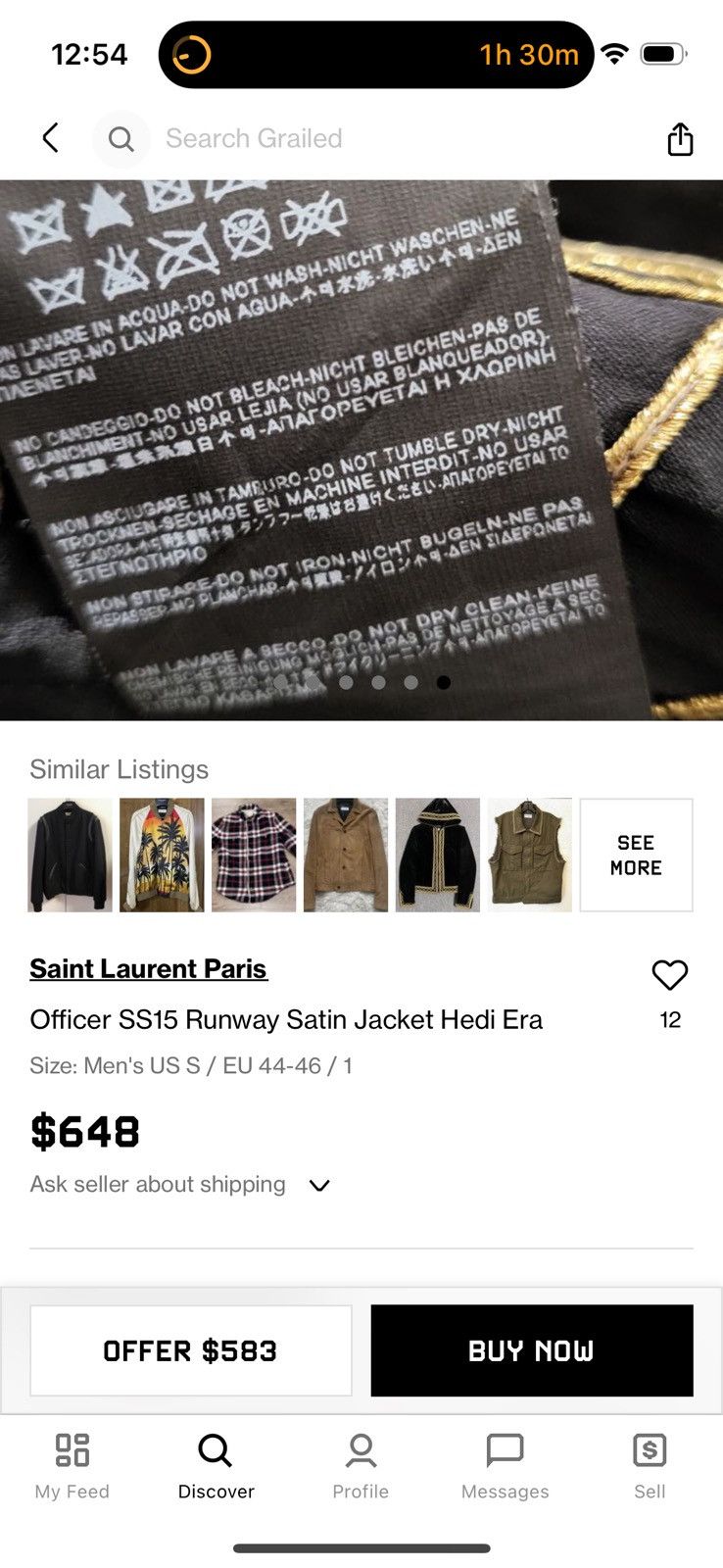 Saint Laurent Paris Officer SS15 Runway Satin Jacket Hedi Slimane Size US M / EU 48-50 / 2 - 9 Thumbnail