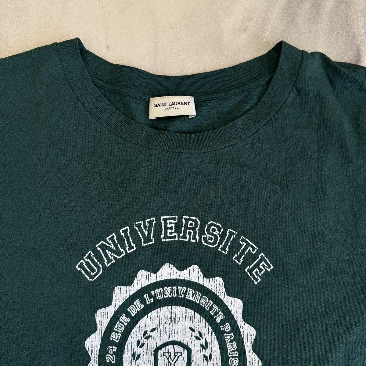 Saint Laurent Paris Saint Laurent University Tee Green Size US M / EU 48-50 / 2 - 3 Thumbnail