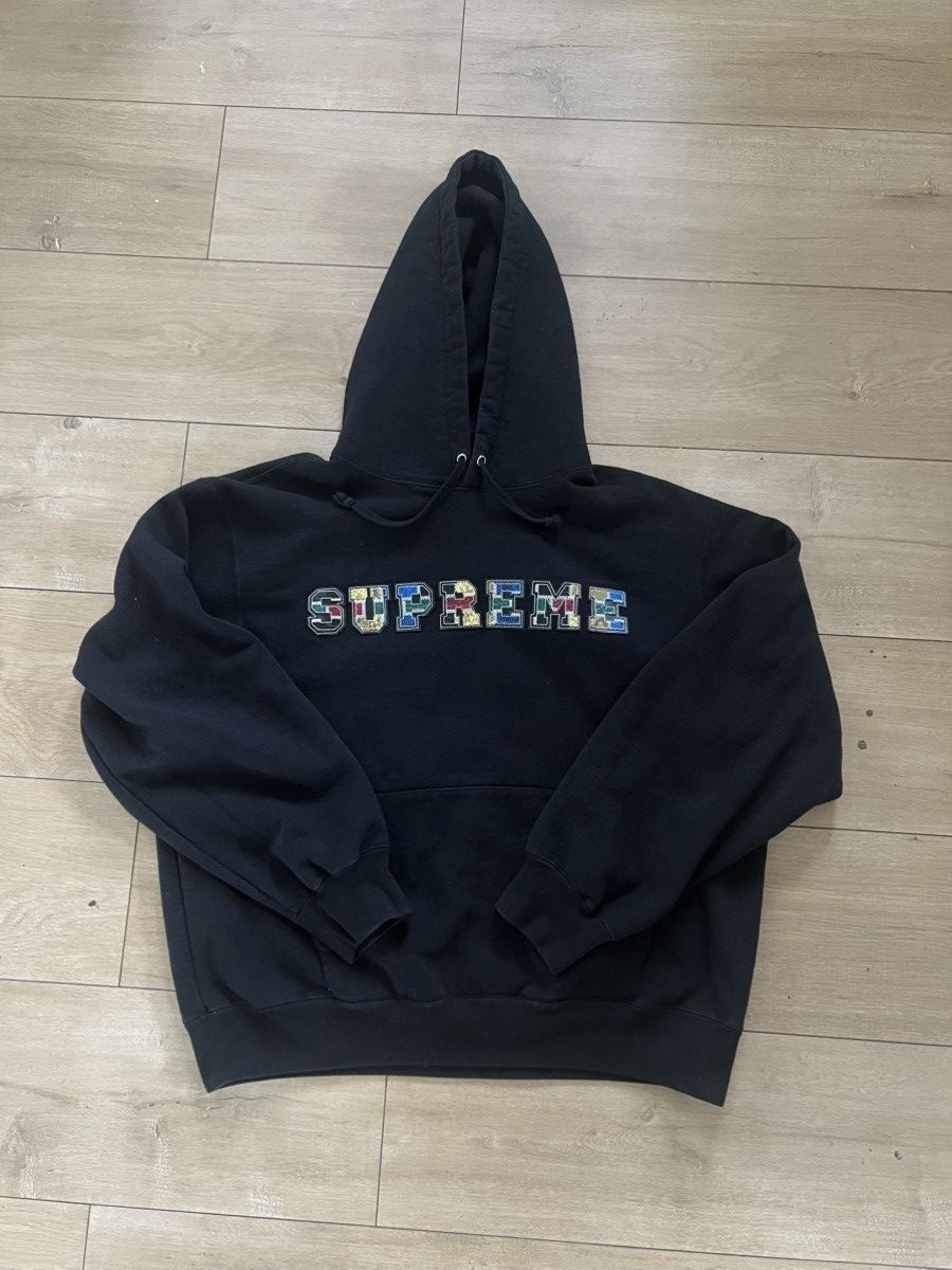 Supreme Patchwork Black Hoodie | Grailed