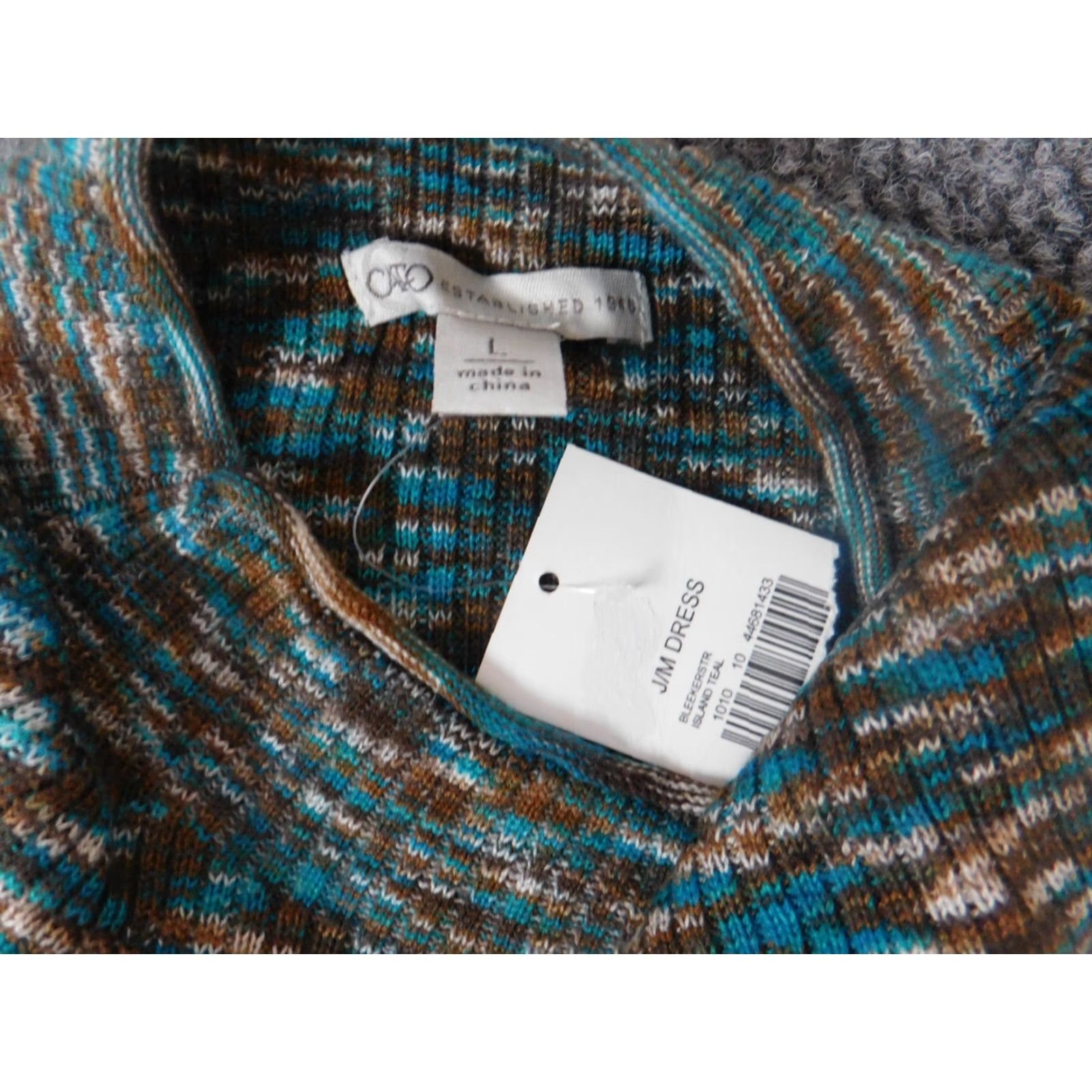 Vintage Cato Womens Dress A-Line Midi PullOver Knit Green L Regular Puff Sleeve Crochet Crew Neck Casual Winter Modernist Size L / US 10 / IT 46 - 4 Thumbnail