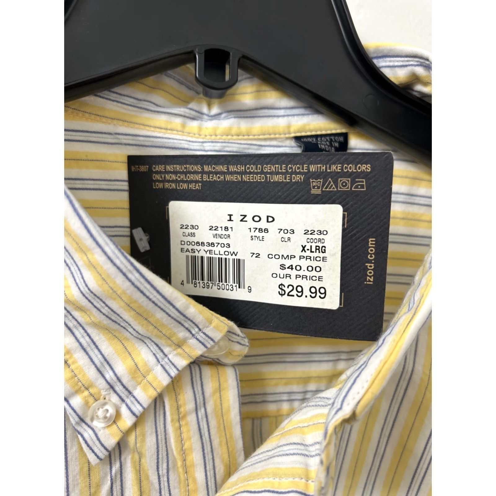 Izod IZOD Shirt Mens XL Yellow Oxford Striped Button-Down Pocket Short Sleeve Size US XL / EU 56 / 4 - 5 Thumbnail