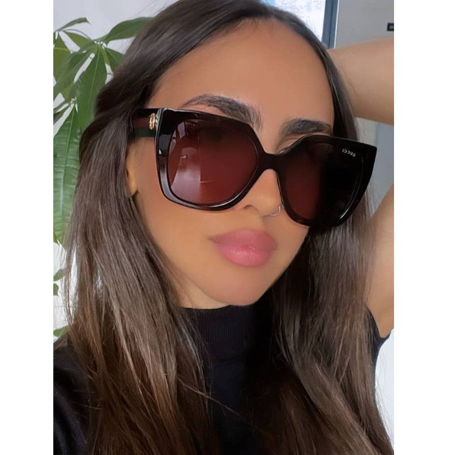image of New Gucci Gg1300S Havana Brown Square Sunglasses, Women's