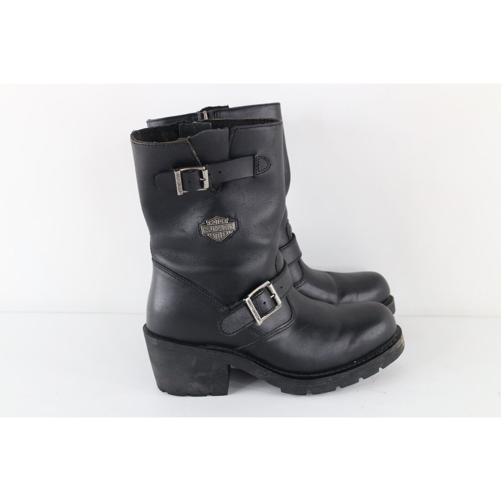 Harley Davidson × Vintage Vintage 90s Harley Davidson Leather Buckle Heeled Boots Size US 8 / IT 38 - 4 Thumbnail