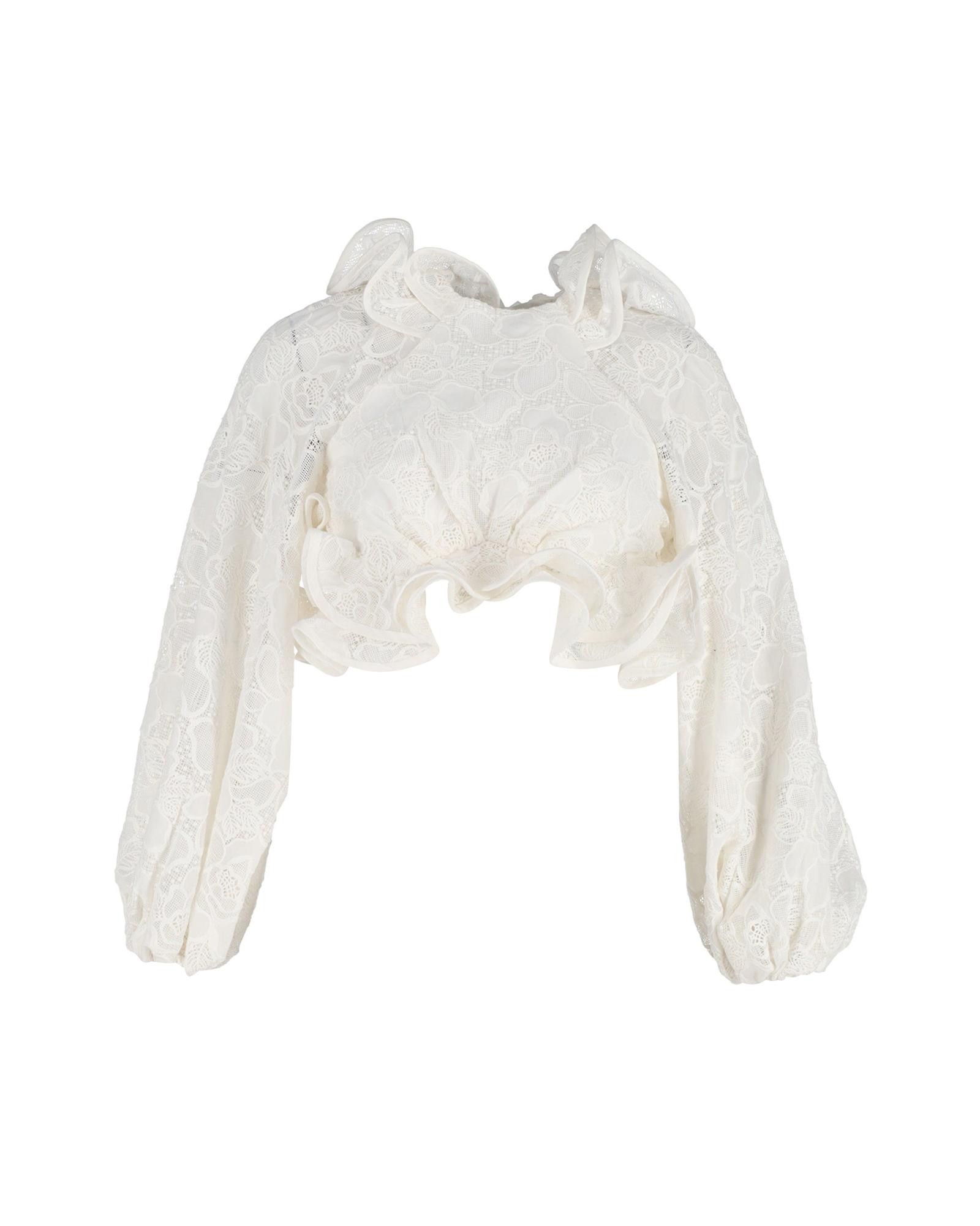 image of Zimmermann Lovestruck Ruffled Cotton Lace Top With Open Back And Long Sleeves in White/Cream, Women