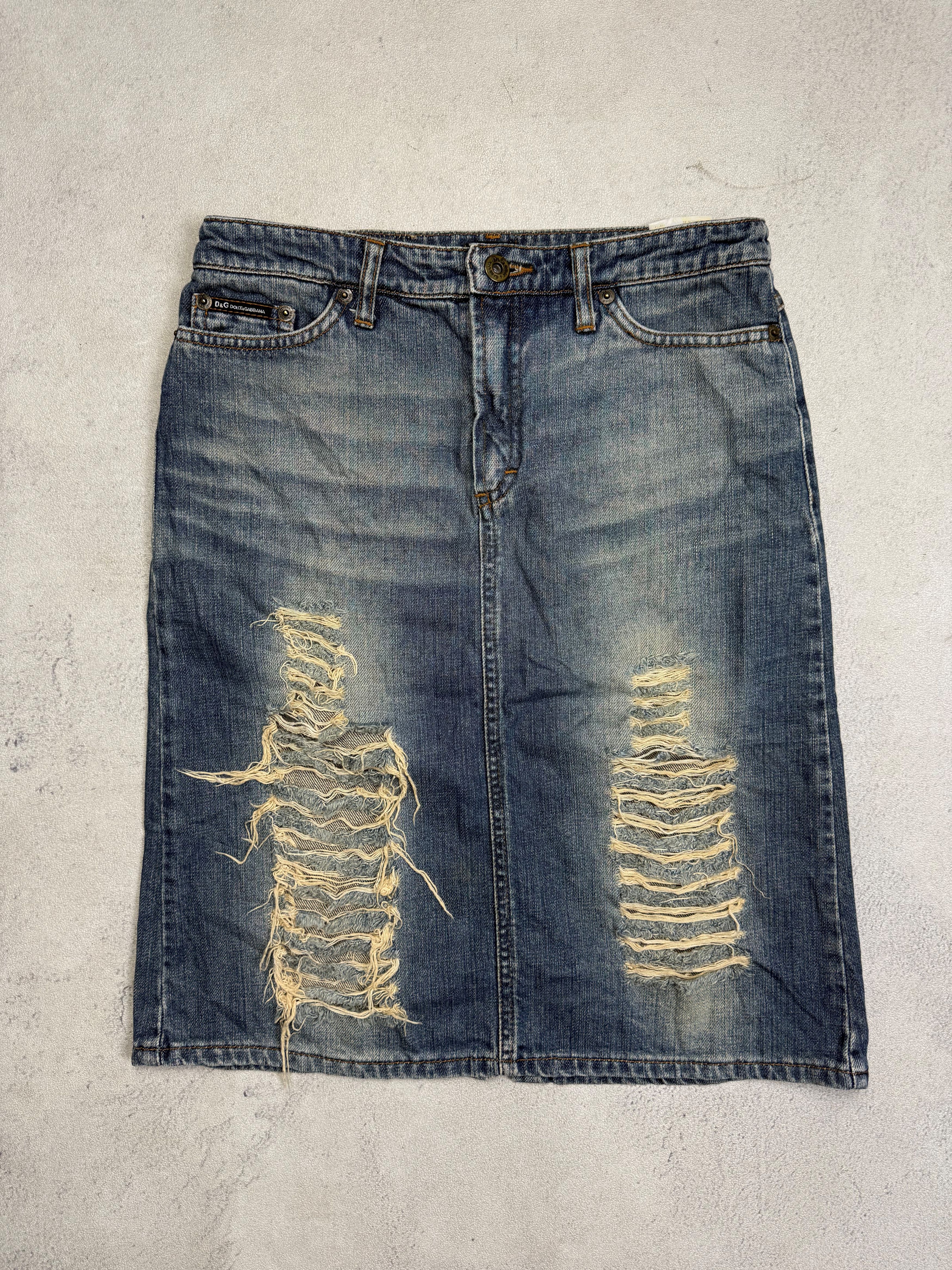 Dolce & Gabbana Dolce & Gabbana Distressed Denim Skirt Y2K D&G Size 27" / US 4 / IT 40 - 1 Thumbnail