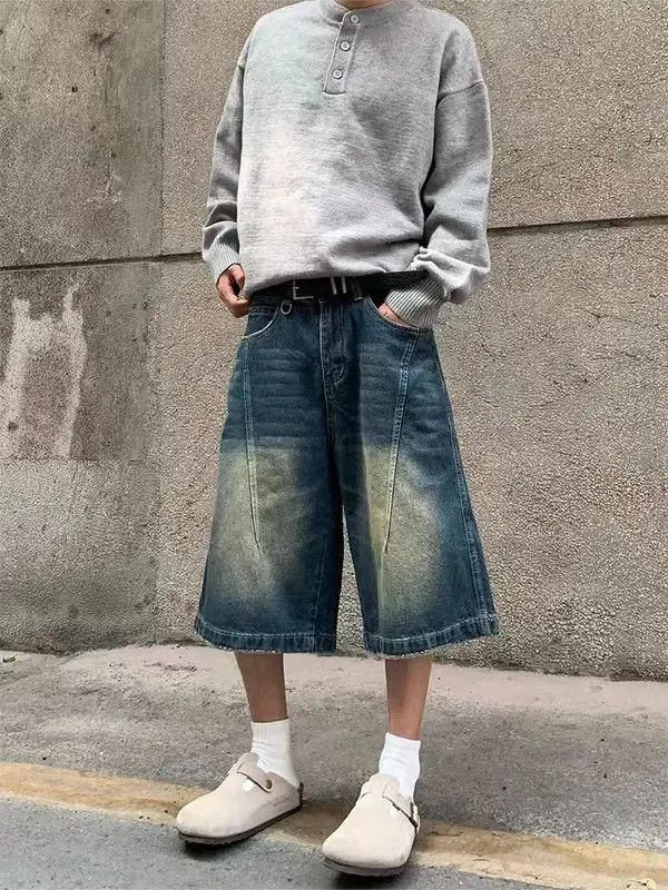 VIBE Vintage washed baggy seven point denim shorts Size US 32 / EU 48 - 6 Thumbnail