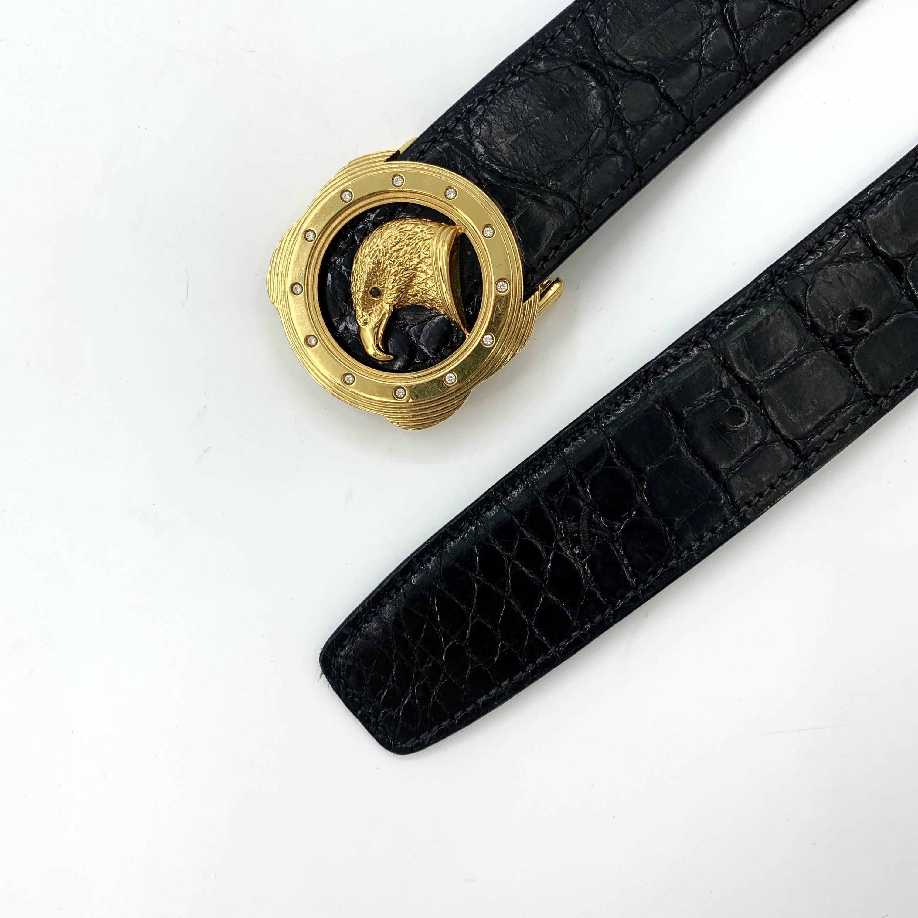 Stefano Ricci Stefano Ricci Black Crocodile Leather Eagle Belt (107×4cm) Size ONE SIZE - 7 Thumbnail