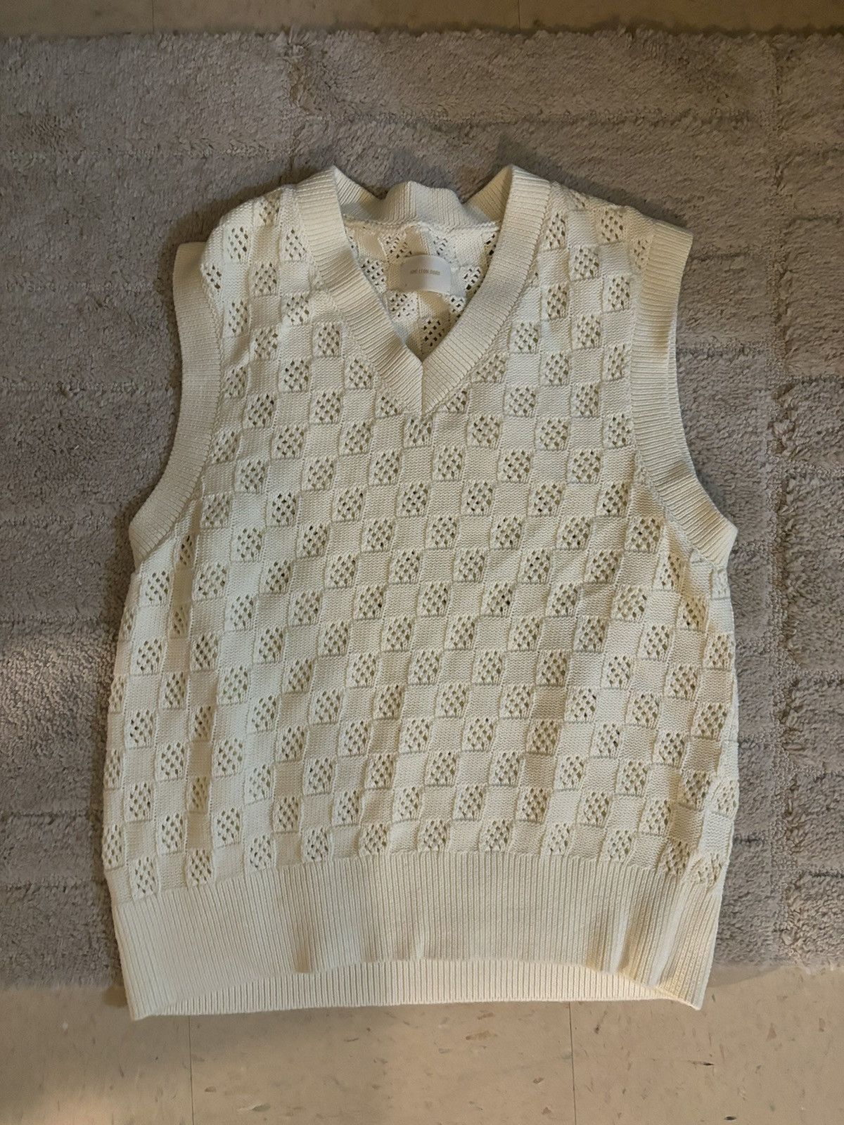 トップス aime leon dore Checkered V Neck vest Aime Leon Dore Checkered Linen Vest Navy Men's - SS23 - US