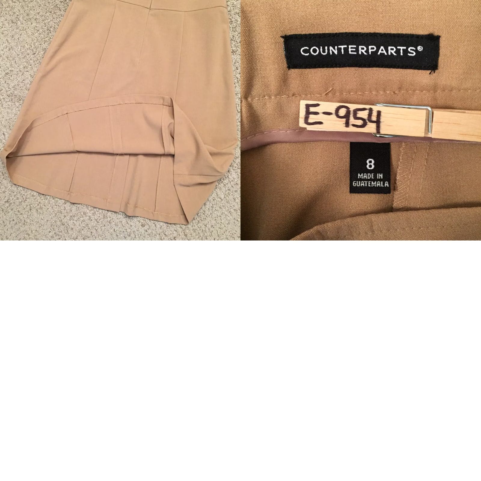 Vintage Counterparts Skirt Beltless Front A-Line Knee Length Beige 8 Womens Regular Polyester Unlined Button Front Zip Sold Solid Pattern Size 30" / US 8 / IT 44 - 8 Thumbnail