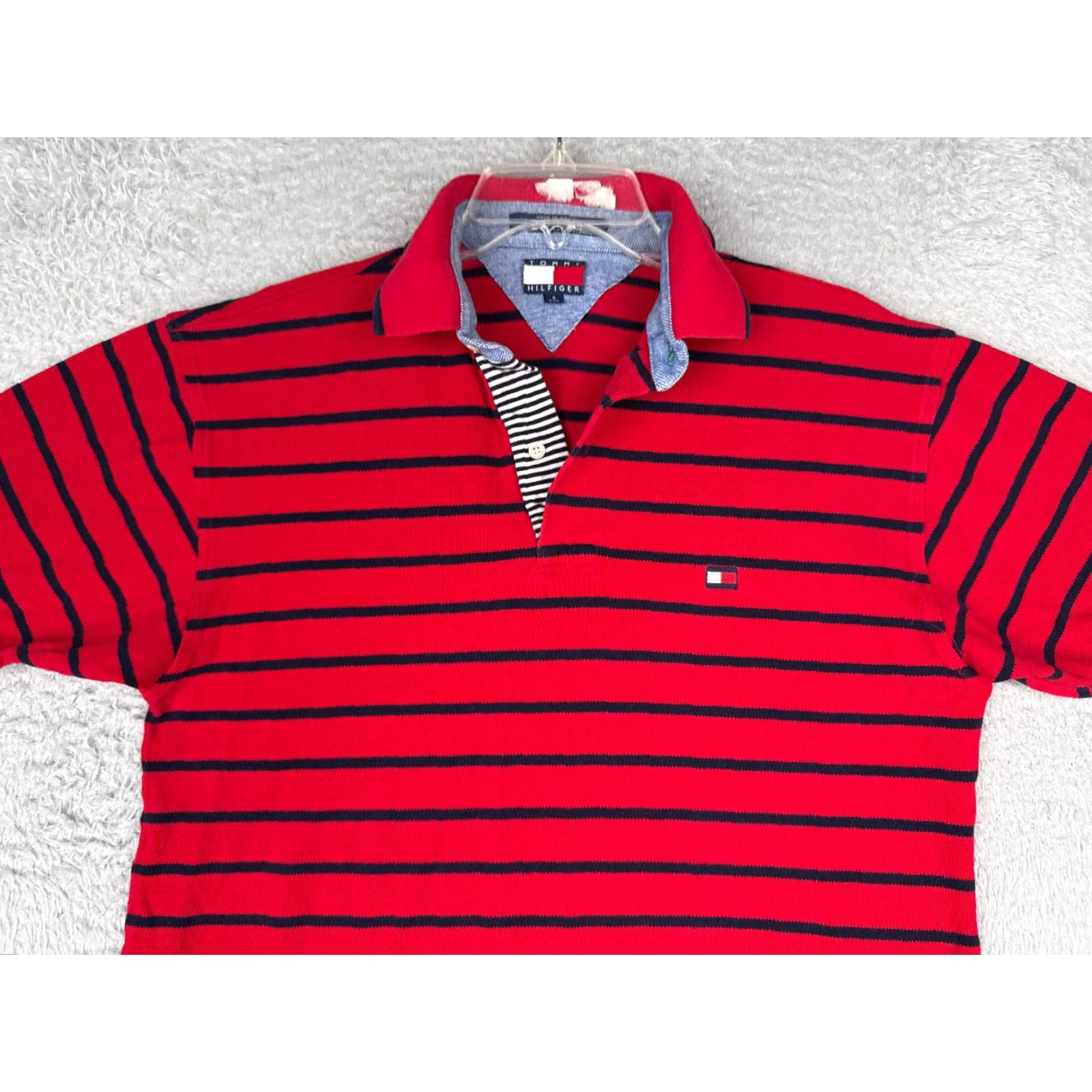 Tommy Hilfiger Tommy Hilfiger Polo Shirt Men Small Red Stripe 100% Cotton Short Sleeve Slimming Size US S / EU 44-46 / 1 - 4 Thumbnail