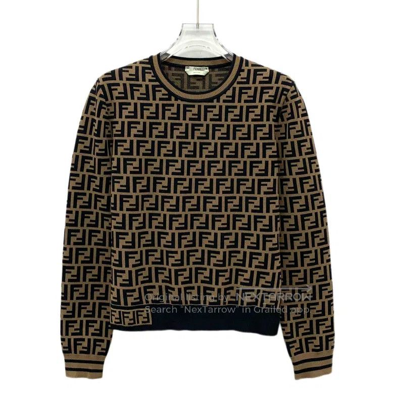 Fendi Fendi Dark brown logo letter full-printed round neck long- Size S / US 4 / IT 40 - 2 Thumbnail